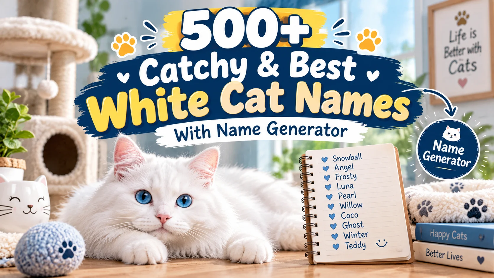 Catchy & Best White Cat Names With Name Generator