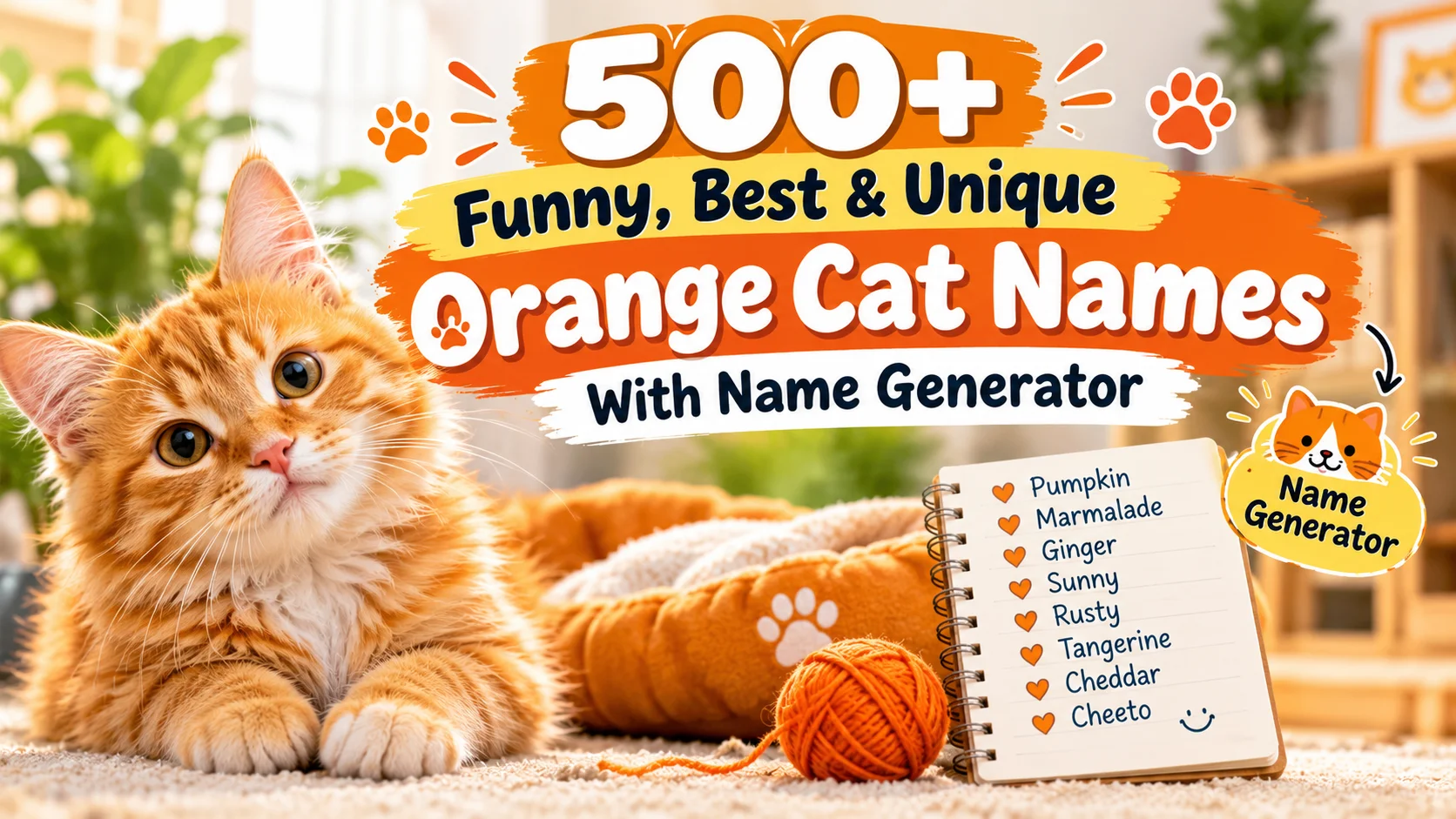 Funny, Best & Unique Orange Cat Names With Name Generator