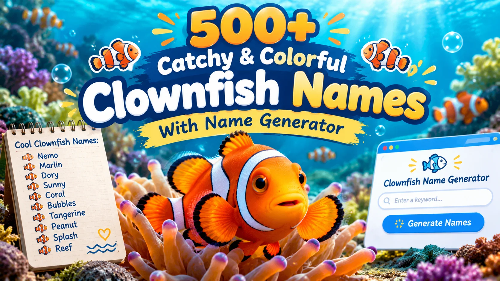 Catchy & Colorful Clownfish Names With Name Generator