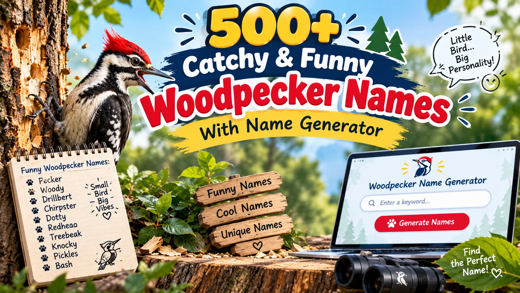 Catchy & Funny Woodpecker Names With Name Generator